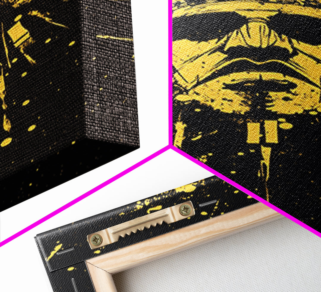 Ancient Sun God Gold Canvas Print, Tribal Deity Wall Decor, Mystical Home Art, Real Wood Framed Statement Artwork