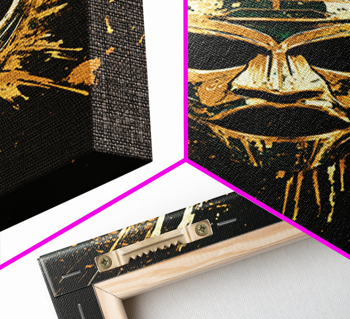 Ancient Warrior Mask Gold Canvas Print, Mythology Wall Decor, Spiritual Protection Art, Real Wood Framed Artwork