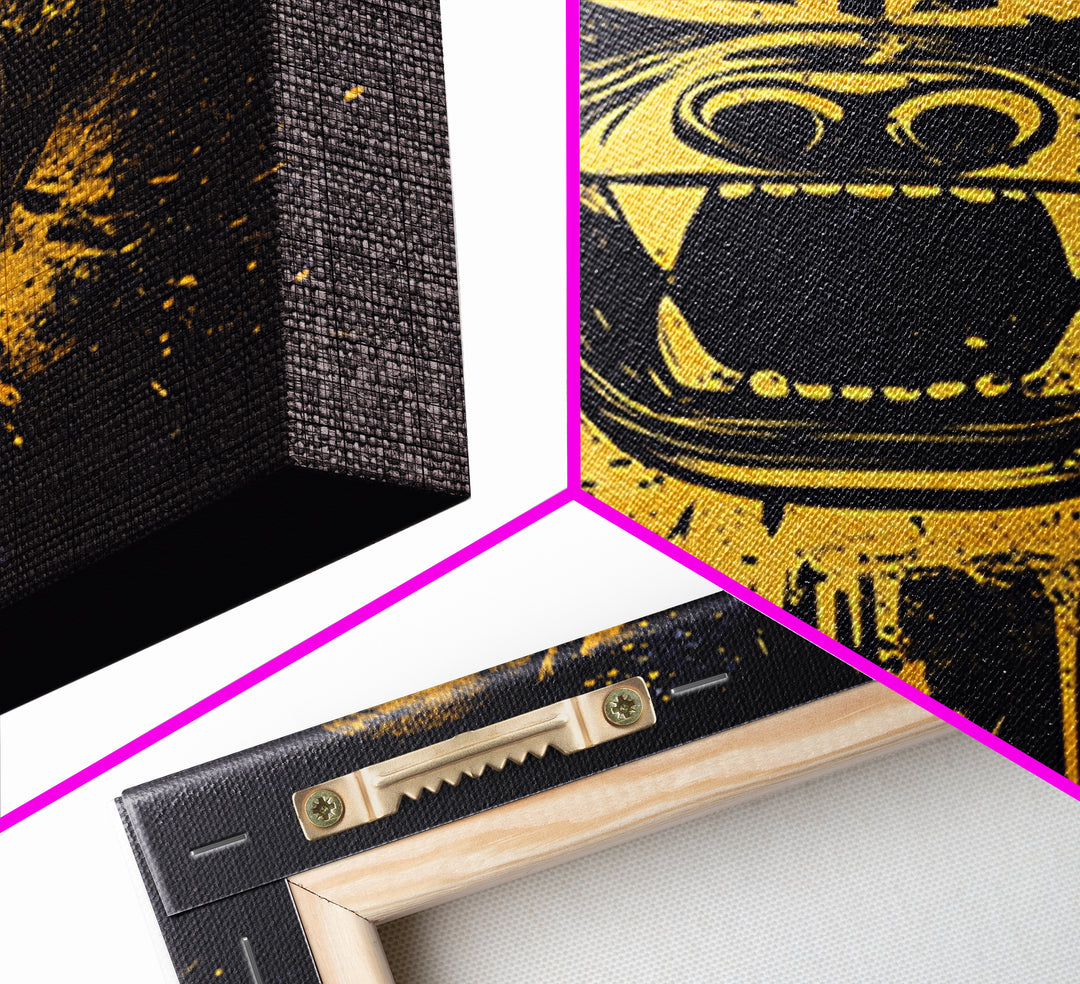 Fierce Bear Gold Canvas Print, Tribal Bear Art, Modern Canvas Wall Decor, Real Wood Frame, Bold Animal Artwork