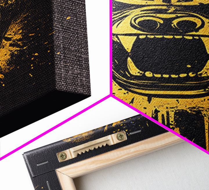 Fierce Bear Gold Canvas Print, Tribal Bear Art, Modern Canvas Wall Decor, Real Wood Frame, Bold Animal Artwork