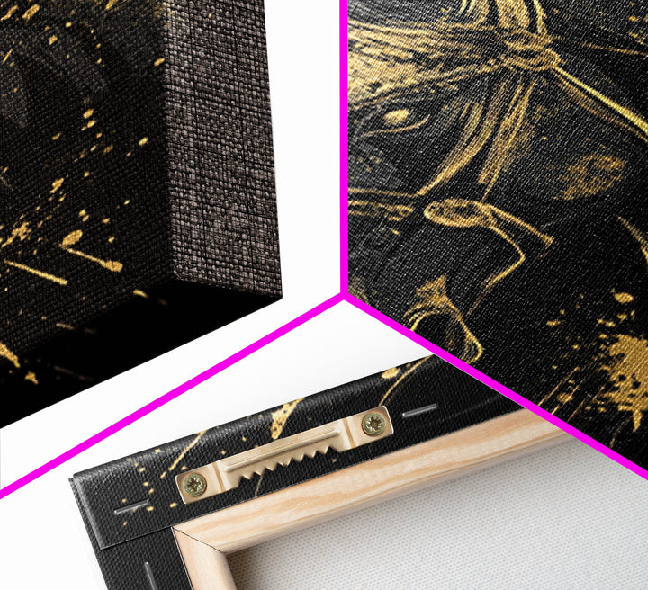 Majestic Horse Gold Canvas Print, Equestrian Wall Art, Splatter Style Decor, Real Wood Frame, Bold Animal Artwork