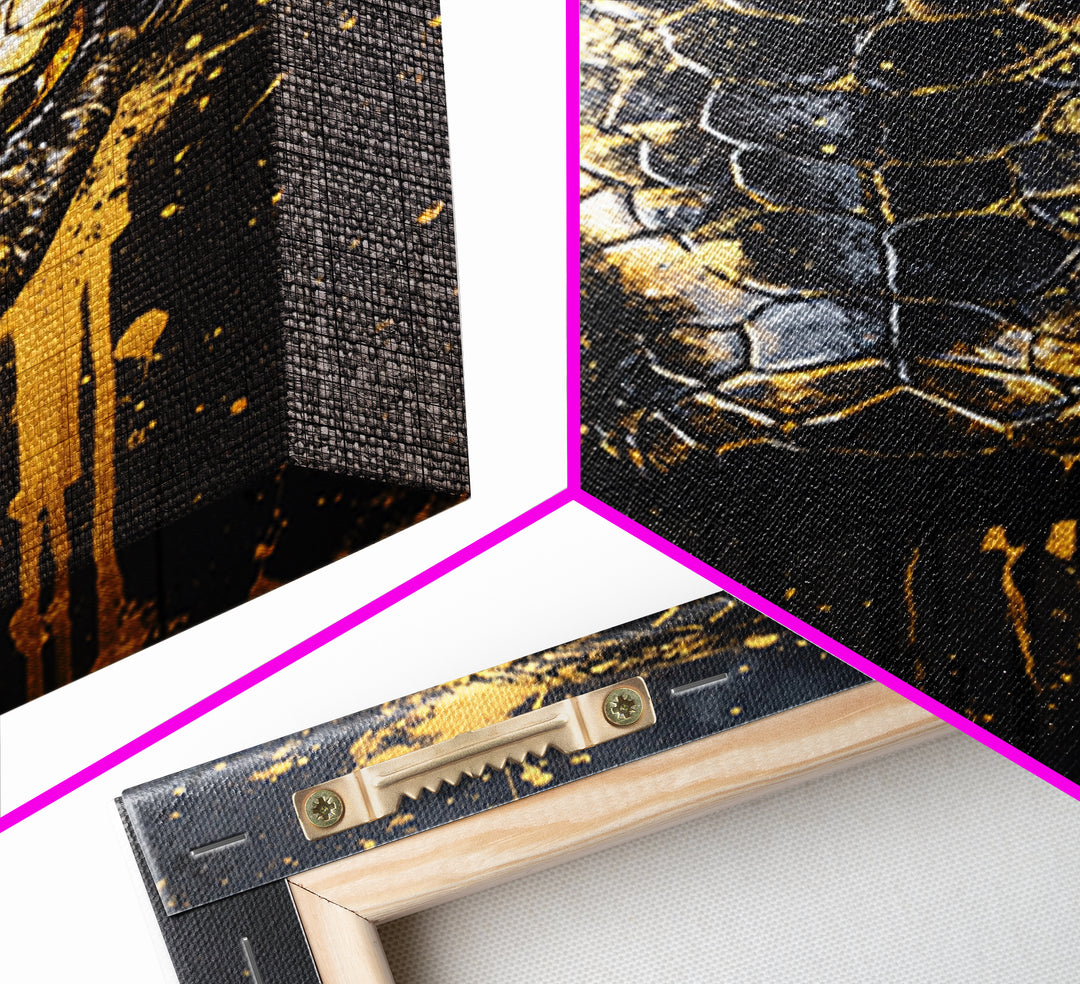 Python Snake Gold Canvas Print, Tribal Reptile Art, Bold Canvas Wall Decor, Real Wood Frame, Splatter Animal Artwork