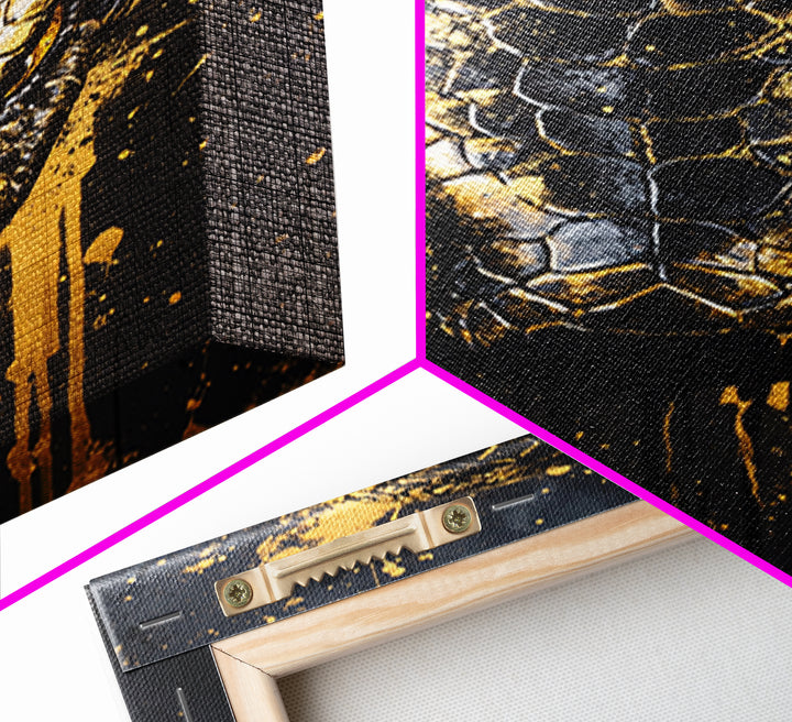 Python Snake Gold Canvas Print, Tribal Reptile Art, Bold Canvas Wall Decor, Real Wood Frame, Splatter Animal Artwork