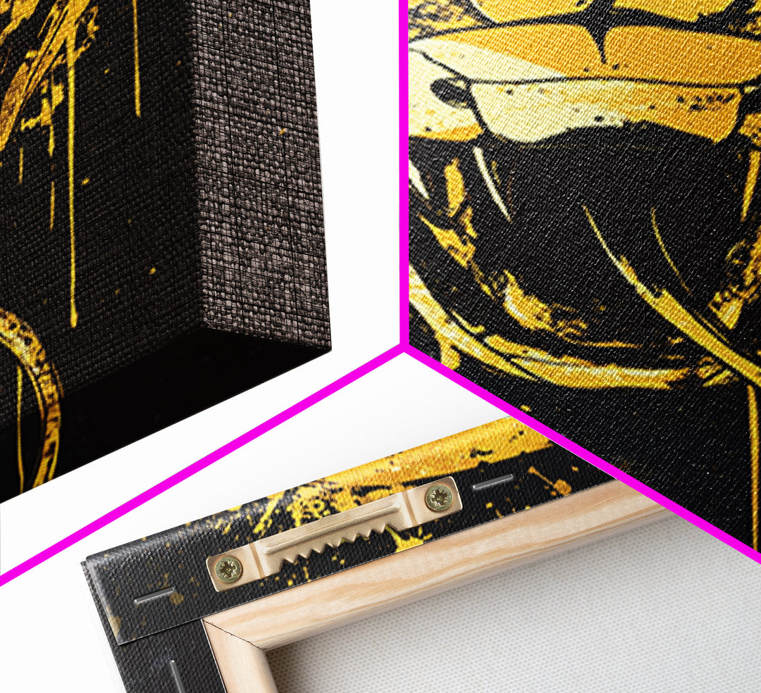 Cobra Head Gold Canvas Print, Fierce Snake Art, Splatter Style Canvas Decor, Real Wood Frame, Bold Animal Statement Artwork