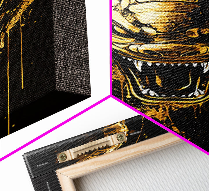 Mythical Dragon Face Artwork,Modern Fantasy Wall Decor,Real Wood Frame,Bold Creature Art,Striking Home Accent