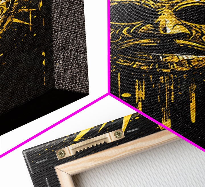 Aztec Sun God Mask Gold Canvas Print, Tribal Wall Art With Real Wood Frame, Ancient Culture Decor, Bold Artwork