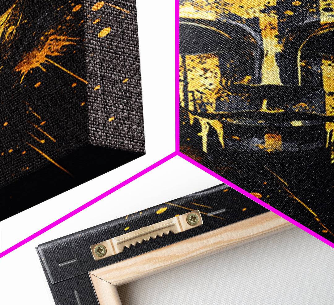 Classic Tribal Mask Gold Canvas Print, Bold Ethnic Wall Art With Real Wood Frame, Splatter Style Cultural Decor