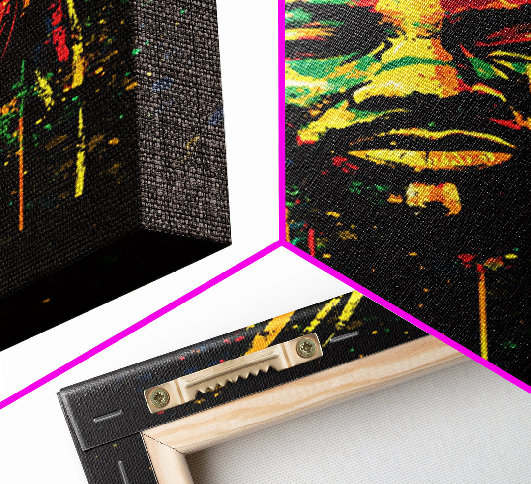 Rastafarian Portrait Gold Canvas Print, Vibrant Cultural Wall Art With Real Wood Frame, Bold Splatter Style Decor