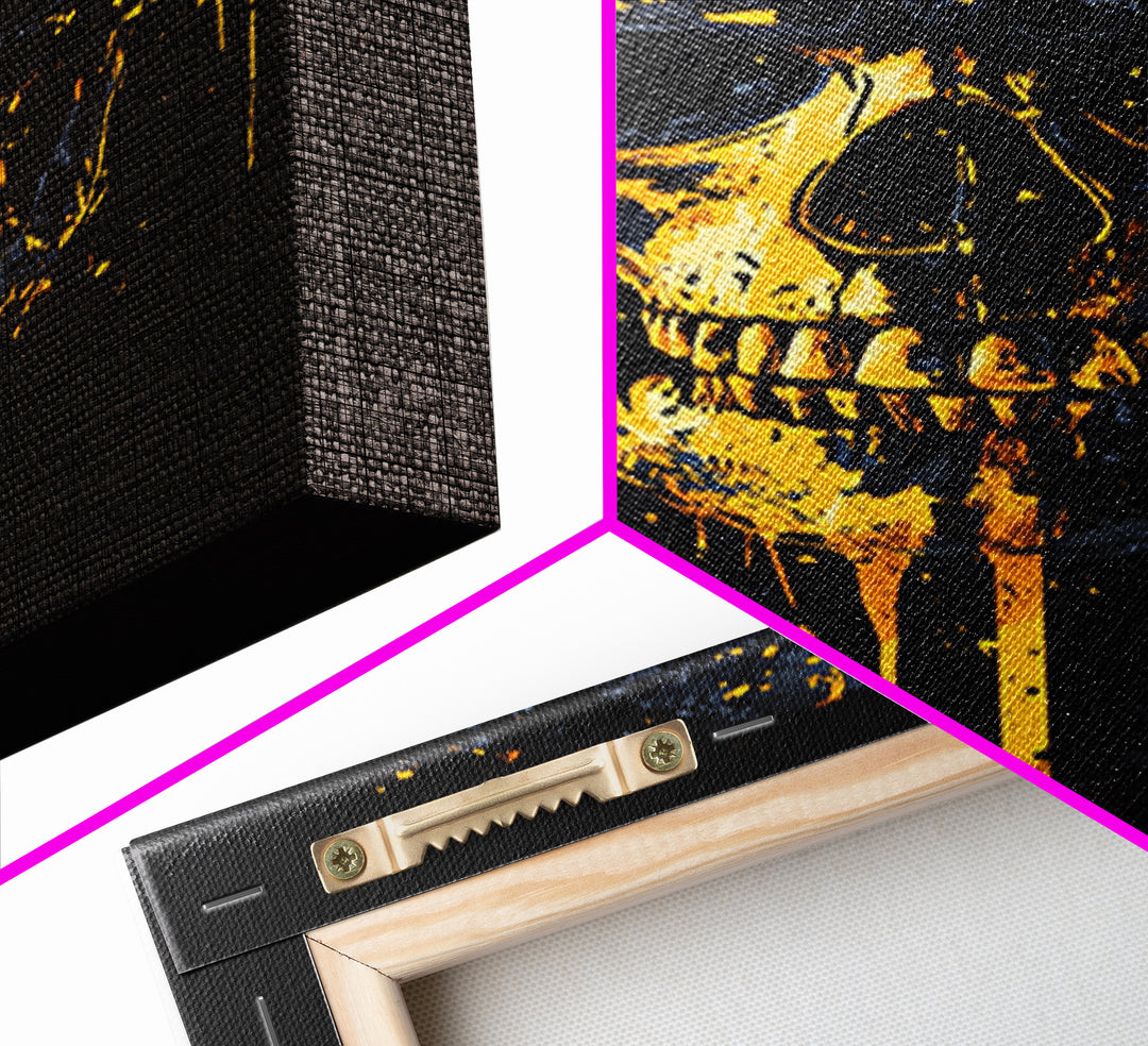 Dripping Skull Gold Canvas Print, Gothic Wall Art, Dark Decor, Edgy Skull Artwork, Real Wood Frame, Modern Statement Piece