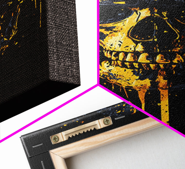 Dripping Skull Gold Canvas Print, Gothic Wall Art, Dark Decor, Edgy Skull Artwork, Real Wood Frame, Modern Statement Piece