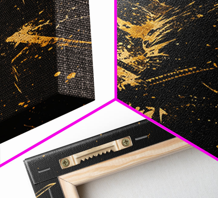 Ronin Samurai Gold Canvas Print, Japanese Warrior Art, Epic Splatter Decor, Real Wood Frame, Fierce Bushido Inspired Wall Artwork