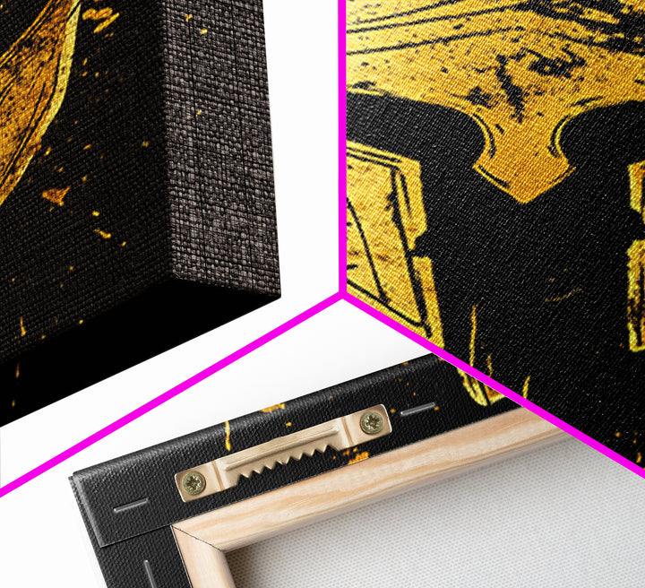 Spartan Helmet Gold Canvas Print, Warrior Wall Art, Real Wood Frame, Bold Historic Decor, Ancient Greek Inspired Artwork