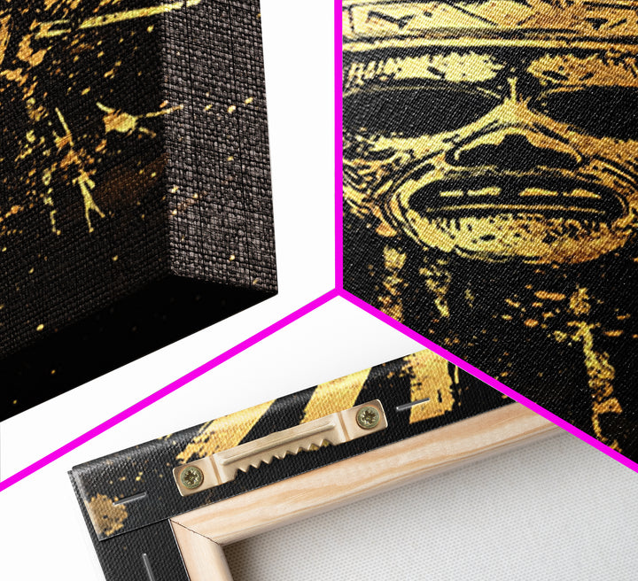 African Goddess Splatter Portrait, Gold Canvas Print, Cultural Wall Art, Real Wood Frame, Bold Feminine Artwork