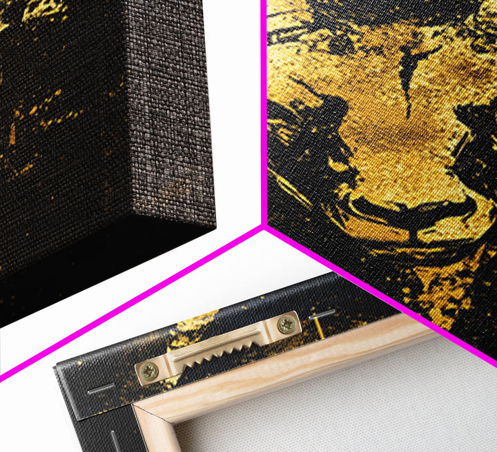 Antelope Spirit Gold Canvas Print, Tribal Wildlife Wall Art, Splatter Style Ink, Real Wood Frame, Minimalist Statement Decor