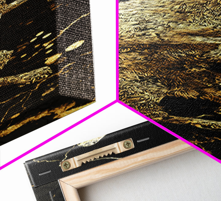Wolf Fenrir Norse Mythology Canvas Gold Art Canvas Art, Viking Office Wall Decor for Men, framed in natural real wood