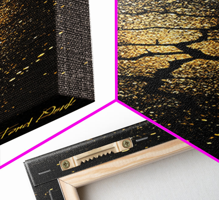 Cracked Earth Norse Ragnarok Canvas Gold Art Canvas Art, Nordic Mythology Abstract Wall Decor, framed in handcrafted wood
