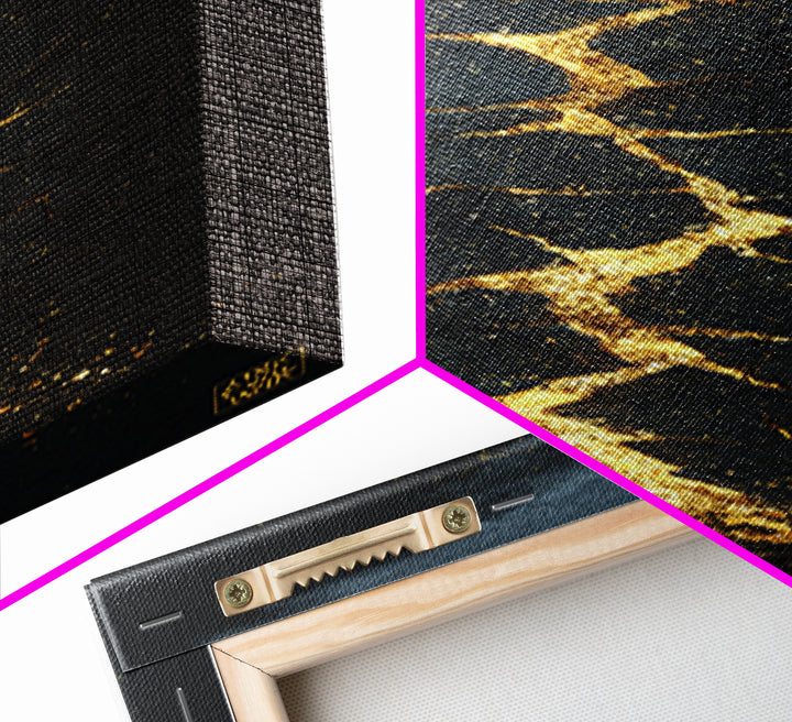 Cracked Path Ragnarok Canvas Gold Art Canvas Art, Norse Mythology Abstract Wall Decor for Office, framed in solid wood