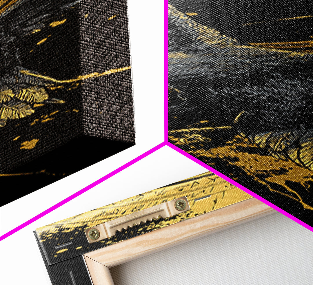 Odin’s Raven Canvas Gold Art Canvas Art | Nordic Mythology Wall Art for Dad Gift or Man Cave | Viking Decor in Real Wood Frame