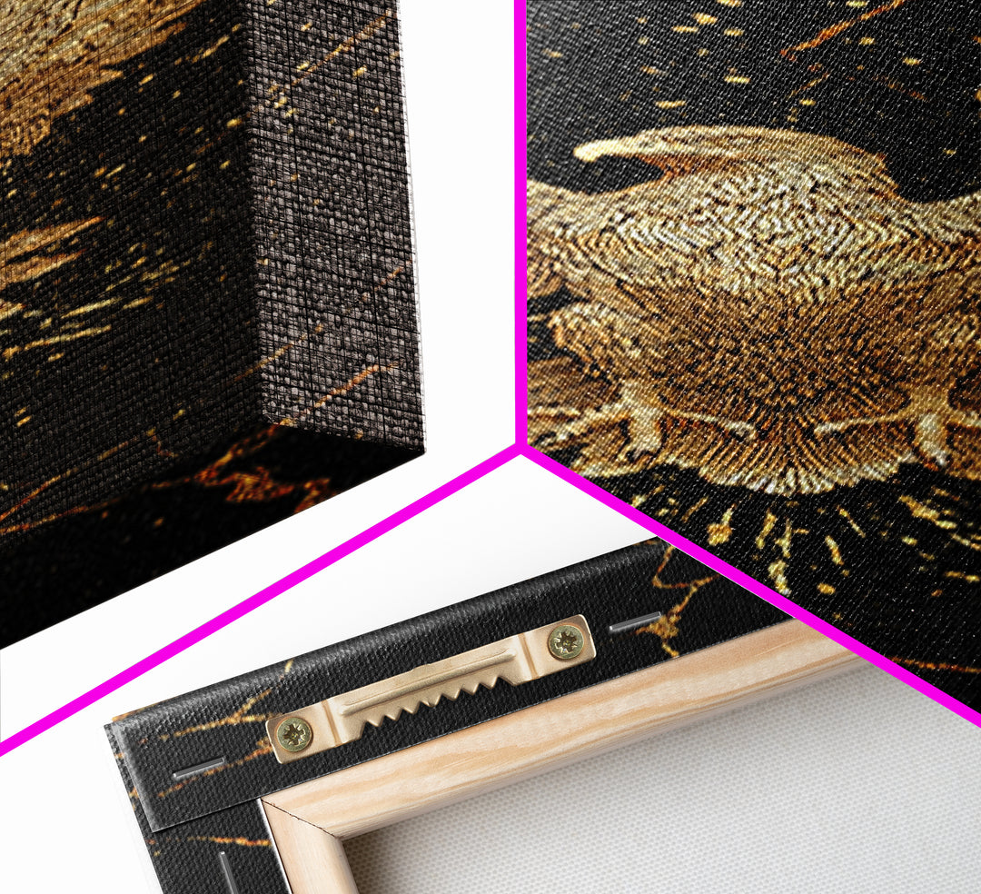 Golden Eagle Nordic Wall Art, Wood Framed Canvas Art, Canvas Gold Art, Gold Leaf, Gold Foil Art