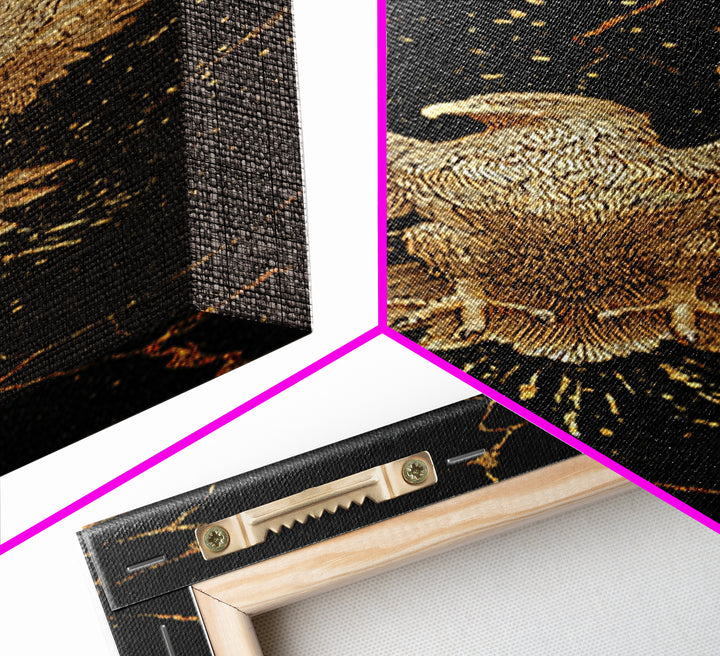 Golden Eagle Nordic Wall Art, Wood Framed Canvas Art, Canvas Gold Art, Gold Leaf, Gold Foil Art