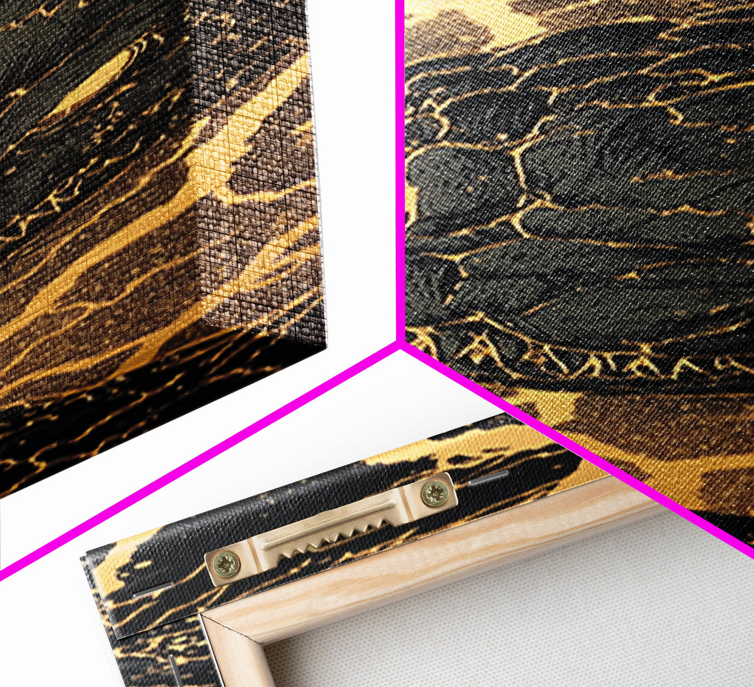 Jormungandr Serpent Canvas Gold Art Canvas Art | Norse Mythology World Serpent Wall Art | Viking Decor Office Gift with Real Wood Frame
