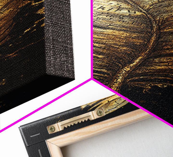Canvas Gold Art Viking Rune Feather Canvas Art, Nordic Mythology Wall Decor for Office or Man Cave, framed in natural wood