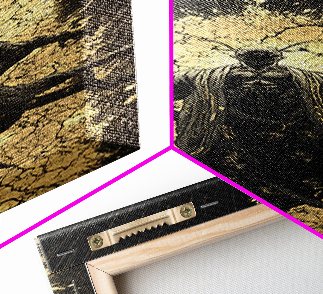 Norse God Ascension Canvas Gold Art Canvas Art | Viking Mythology Wall Art | Bold Nordic Office Decor with Natural Wood Frame