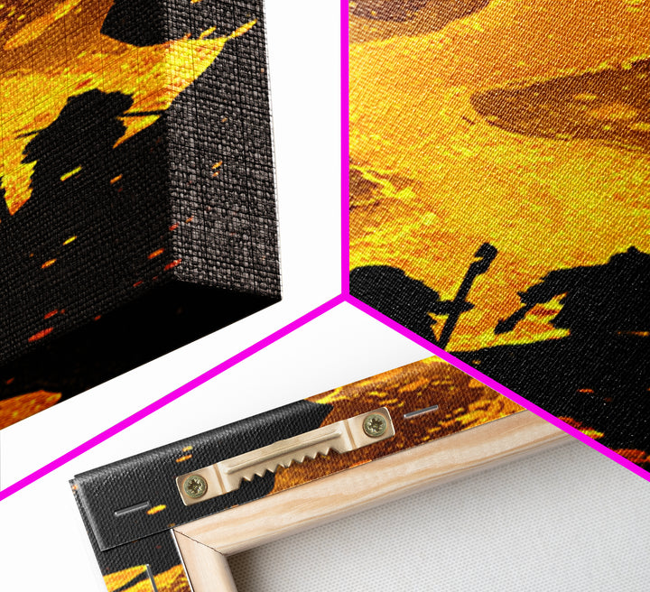 Nordic Einherjar Warriors Canvas Gold Art, Viking Canvas Art for Mythology Lovers, Office Art or Dad Gift, Bold Statement Piece in Solid Wood Frame