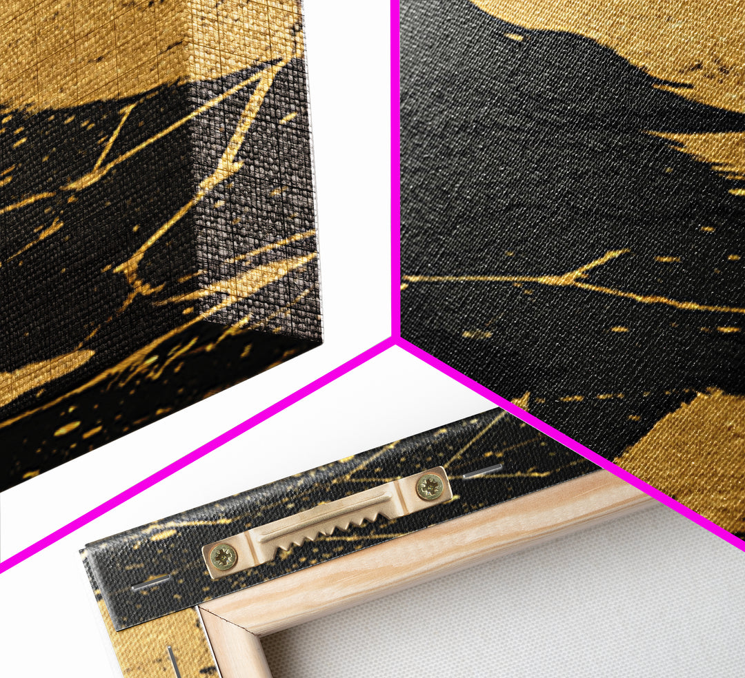 Fenrir Wolf Canvas Gold Art, Norse Mythology Canvas Art Depicting Legendary Wolf, Viking Office Art or Man Cave Decor with Real Wood Framing