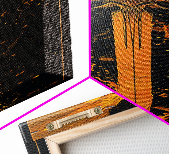 Norse Viking Sword Canvas Gold Art, Nordic Mythology Canvas Art Featuring Golden Weapon, Man Cave Office Wall Decor with Elegant Natural Wood Frame