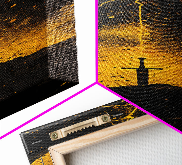 Canvas Art Norse Sword of Power – Canvas Gold Art inspired by Viking legends, wall décor framed in authentic real wood