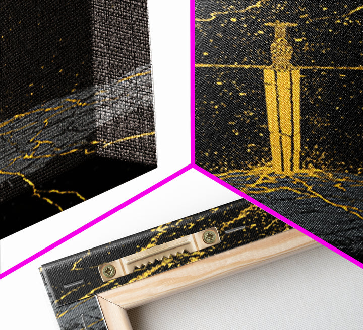 Viking Sword Under Thunder Canvas Gold Art – Nordic Mythology Canvas Art, bold wall décor for office, with real wood frame