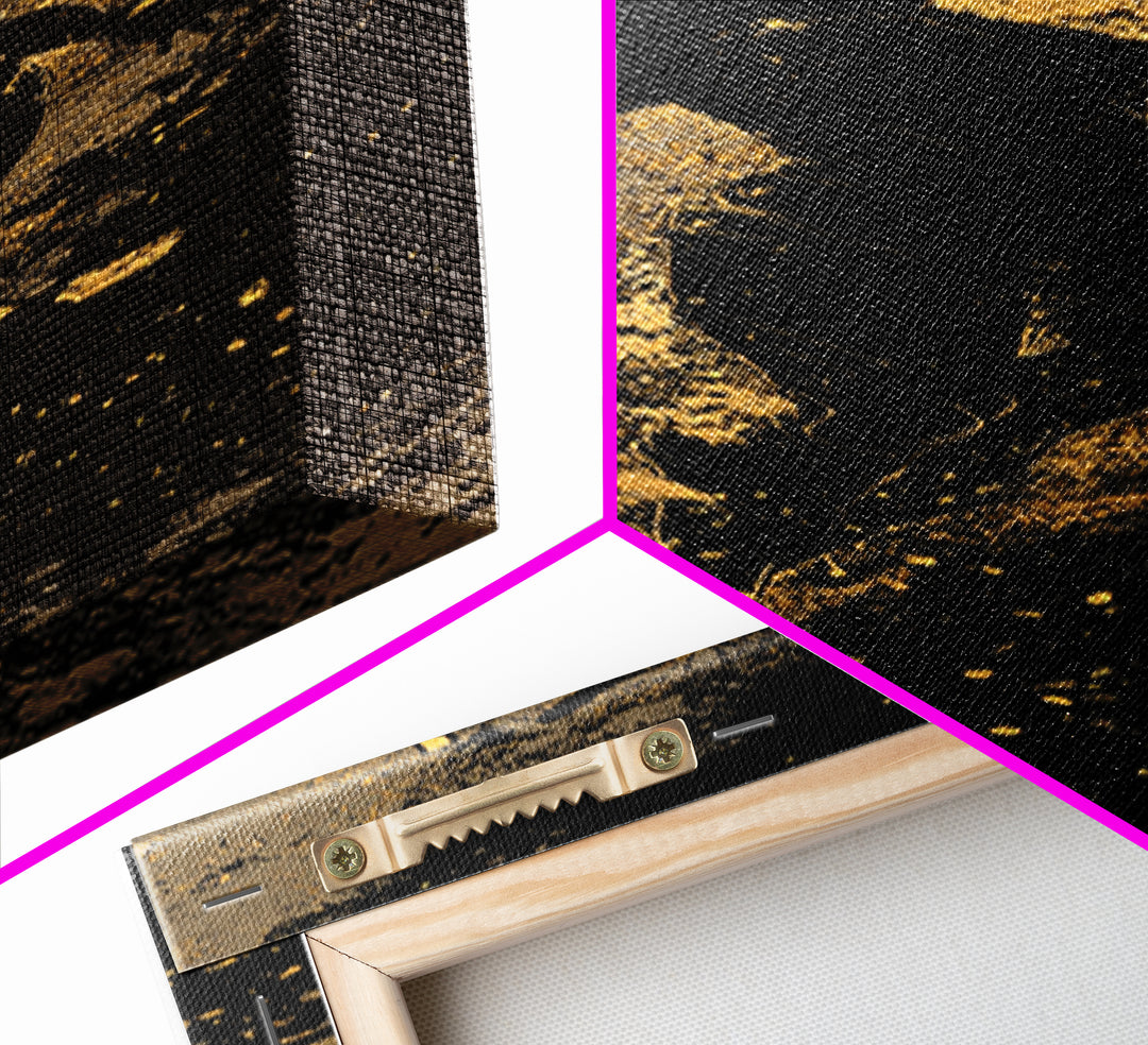 Valkyrie Canvas Gold Art Nordic Mythology Wall Decor, Canvas Art for Man Cave or Office, framed in natural wood for bold style