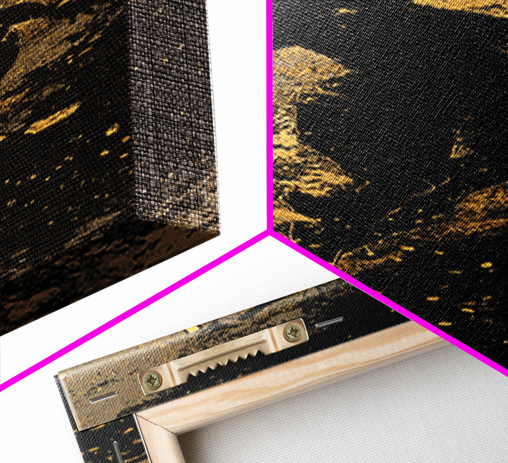 Valkyrie Canvas Gold Art Nordic Mythology Wall Decor, Canvas Art for Man Cave or Office, framed in natural wood for bold style