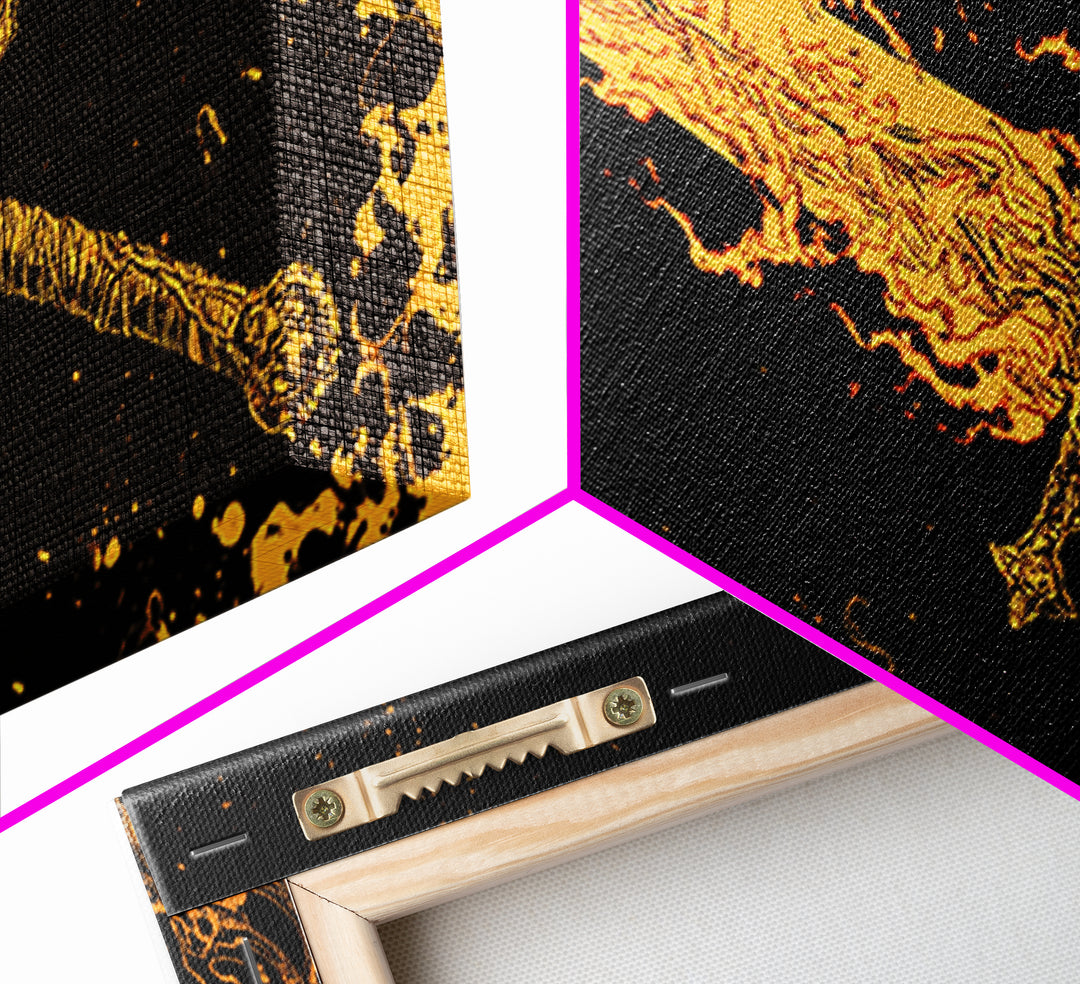 Surtur’s Flaming Sword Canvas Gold Art Canvas Art Viking Wall Decor, Norse Mythology Office Gift with Real Wood Frame
