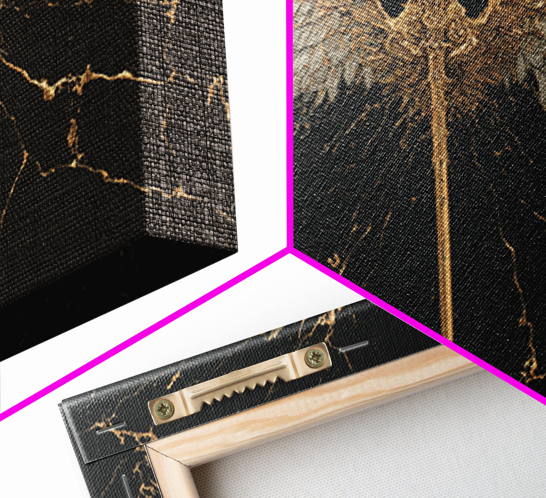 Winged Sword Canvas Gold Art Canvas Art Norse Mythology Wall Art Framed in Real Wood, Viking Office Decor or Dad Gift