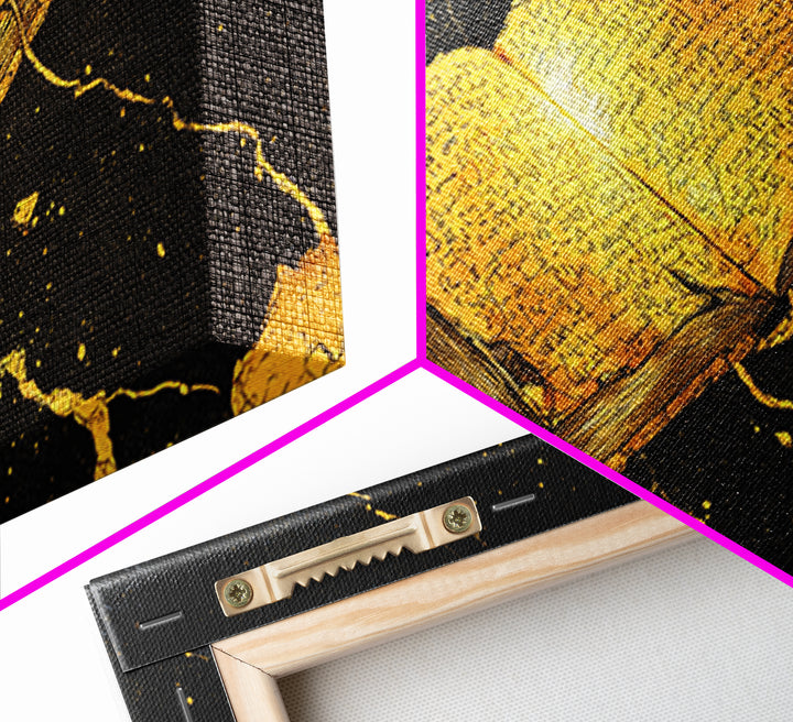 Ancient Nordic Runes Book Canvas Gold Art Canvas Art with Cosmic Background, Viking Mythology Wall Decor, Real Wood Frame