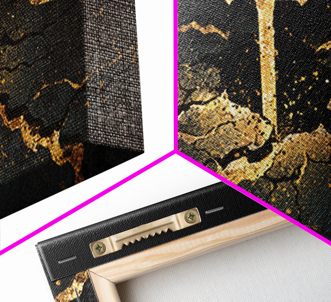 Sword of Ragnarok Canvas Gold Art, Nordic Mythology Canvas Art Wall Decor, Viking Office Art framed in natural wood for men’s spaces