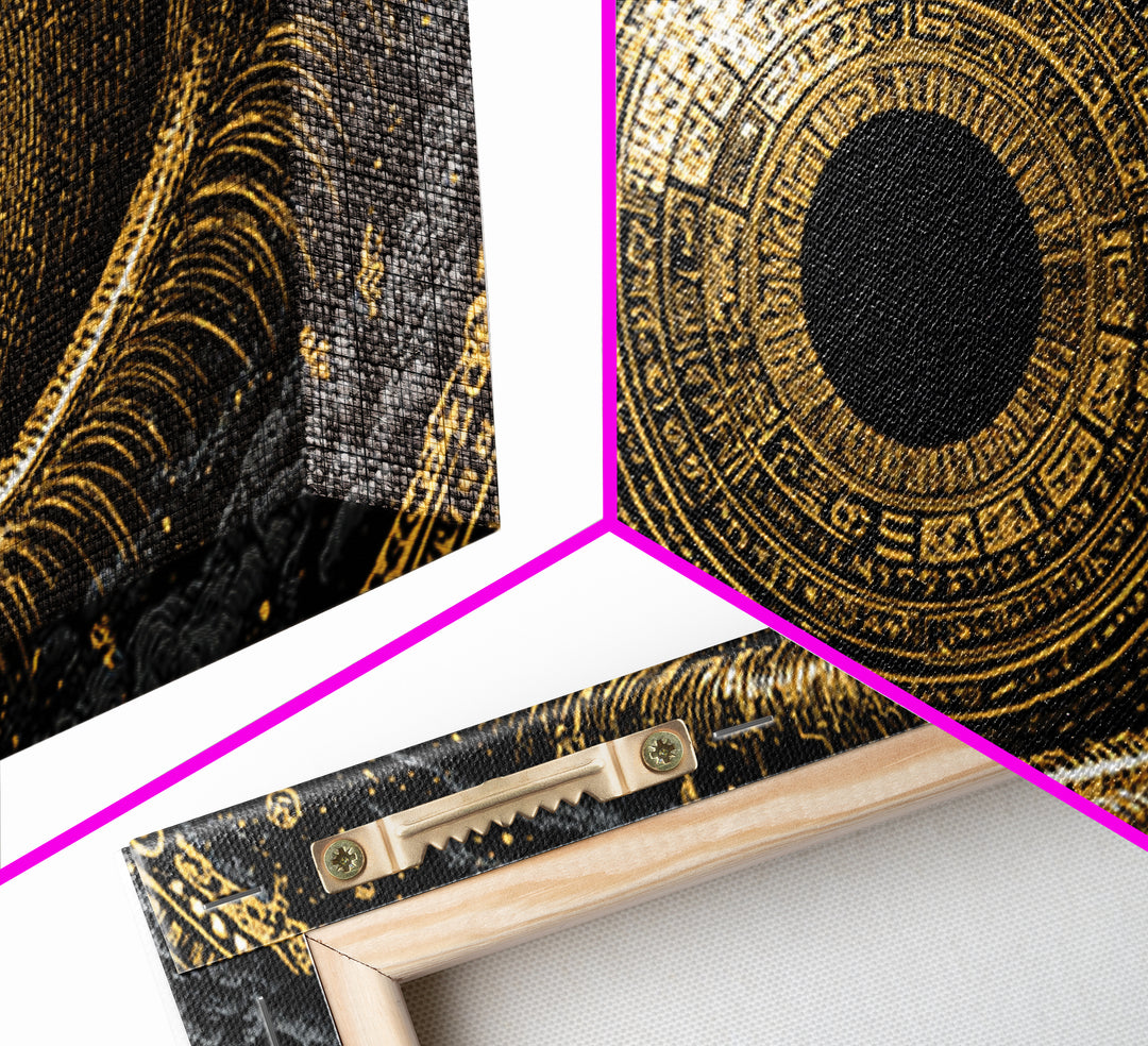 Mystic Rune Eye Canvas Gold Art Norse Canvas Art Nordic Wall Hanging with real wood frame, Viking Decor, Dad Gift for Office