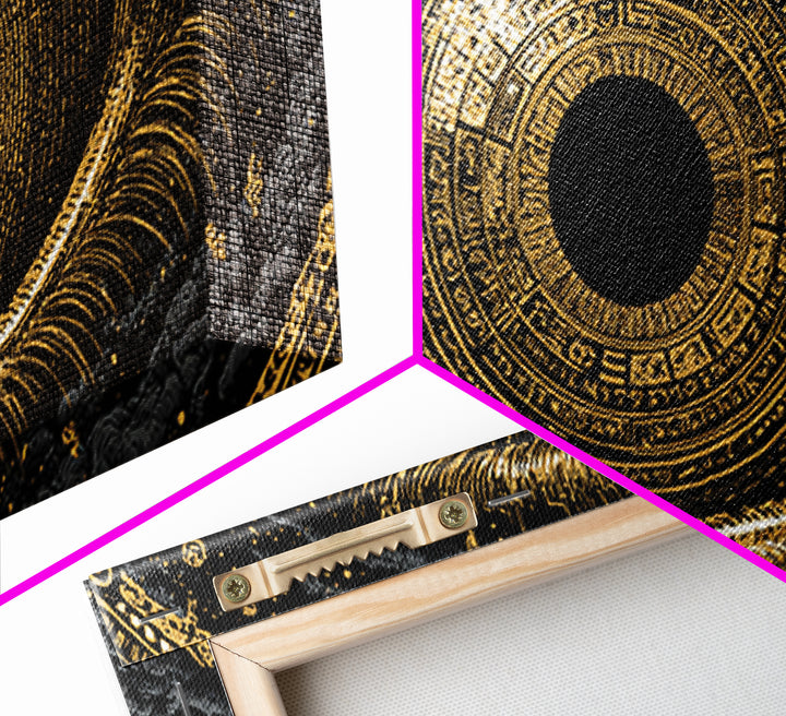 Mystic Rune Eye Canvas Gold Art Norse Canvas Art Nordic Wall Hanging with real wood frame, Viking Decor, Dad Gift for Office