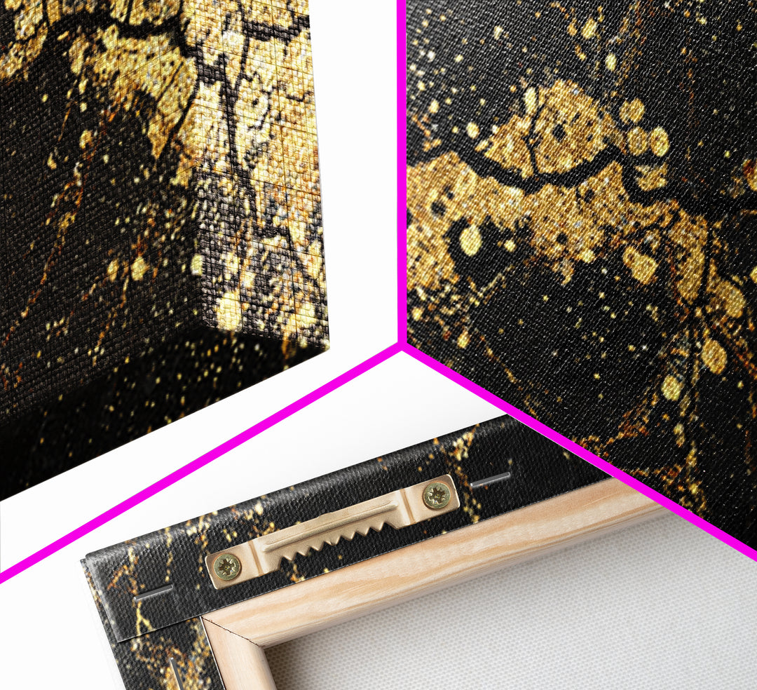Cracked Stone Canvas Gold Art Nordic Canvas Art Norse Abstract Wall Decor in real wood frame, Man Cave Gift, Office Accent
