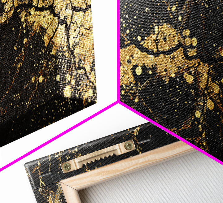 Cracked Stone Canvas Gold Art Nordic Canvas Art Norse Abstract Wall Decor in real wood frame, Man Cave Gift, Office Accent
