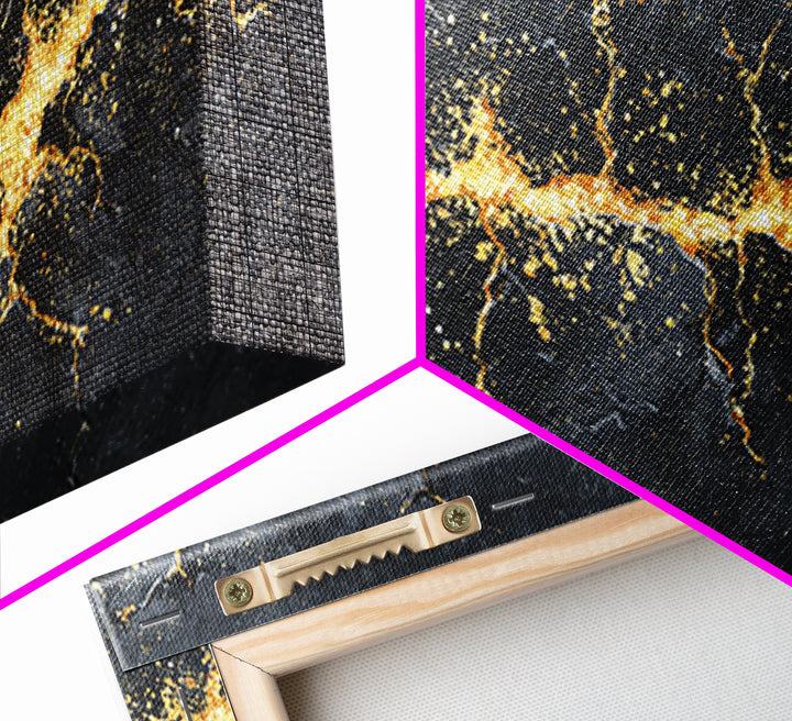 Golden Fracture Canvas Gold Art Nordic Canvas Art Norse Abstract Wall Hanging with natural wood frame, Office Decor, Dad Gift