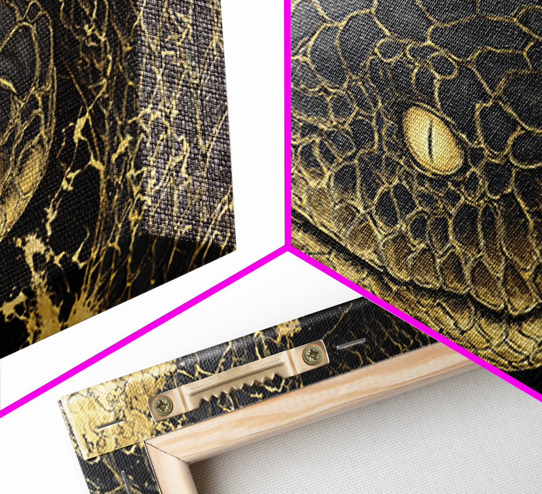 Viking Serpent Jormungandr Canvas Gold Art Canvas Art Norse Mythology Wall Decor for Man Cave or Office framed in natural wood