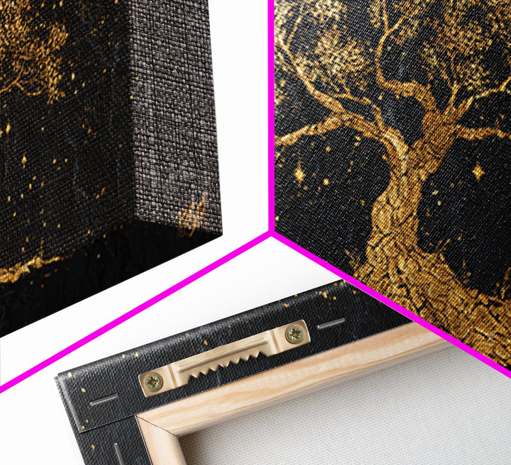 Yggdrasil Canvas Gold Art Canvas Art Norse Tree of Life Nordic Mythology Wall Decor Dad Gift Office Art framed with real wood