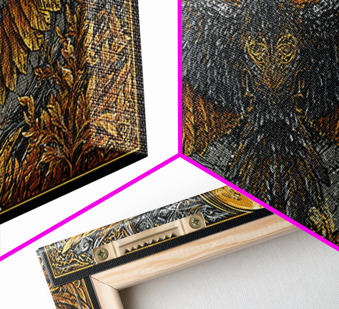 Valkyrie Eagle Canvas Gold Art Canvas Art Norse Wall Hanging with Spreading Wings, Natural Wood Frame, Nordic Mythology Gift