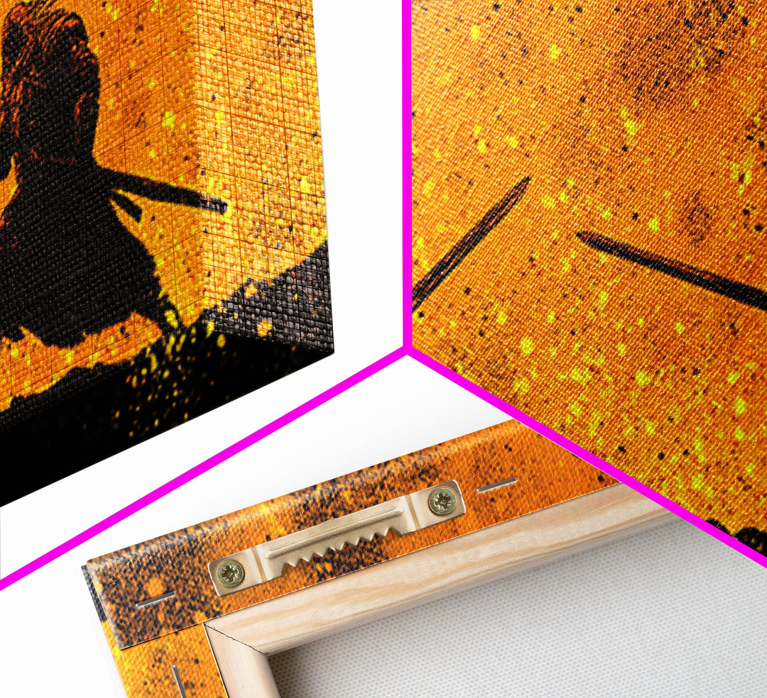 Fiery Duel Canvas Gold Art Canvas Art Norse Viking Mythology Warrior Wall Decor Dad Gift Office Art framed in solid wood