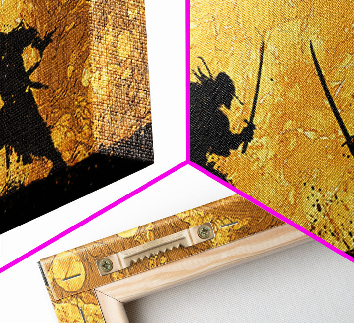 Samurai Duel Canvas Gold Art Canvas Art Norse Inspired Epic Warrior Wall Art Man Cave Decor Office Gift framed in real wood
