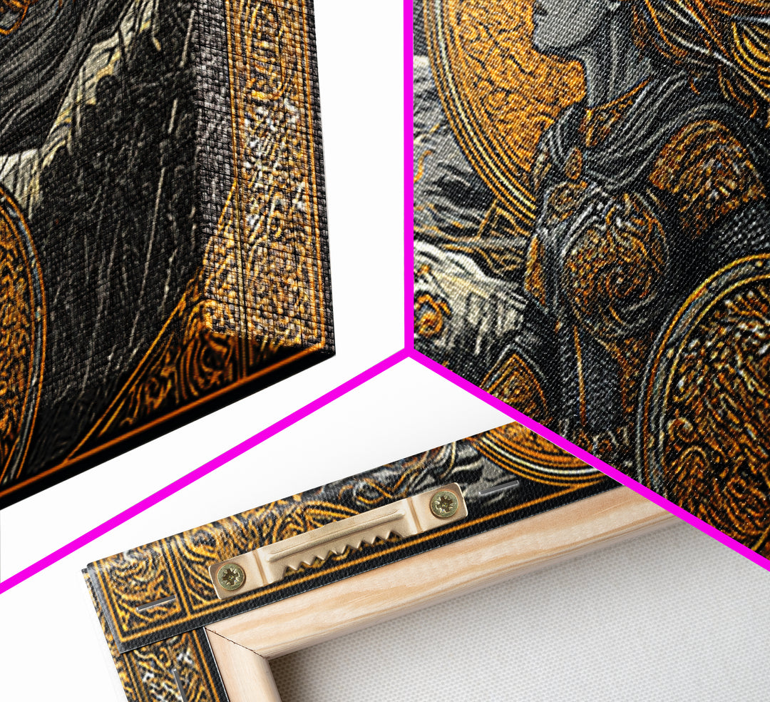Shieldmaiden Hervor Canvas Gold Art Canvas Art Norse Warrior Goddess Viking Wall Decor Dad Gift Office framed in real wood