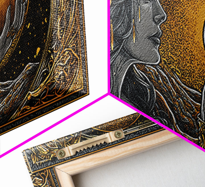 Norse Goddess Idunn Canvas Gold Art Canvas Art Wall Hanging Nordic Mythology Decor for Man Cave or Viking Office Art with real wood frame
